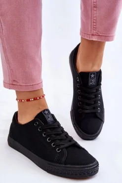 Evento Trampki Damskie Niskie*Damskie Wiązane Klasyczne Trampki Czarne Eleya Czarny