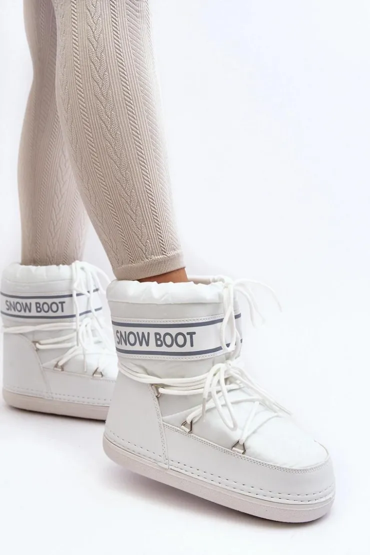 Boto Śniegowce Damskie*Damskie Wiązane Śniegowce Białe Soia Biały