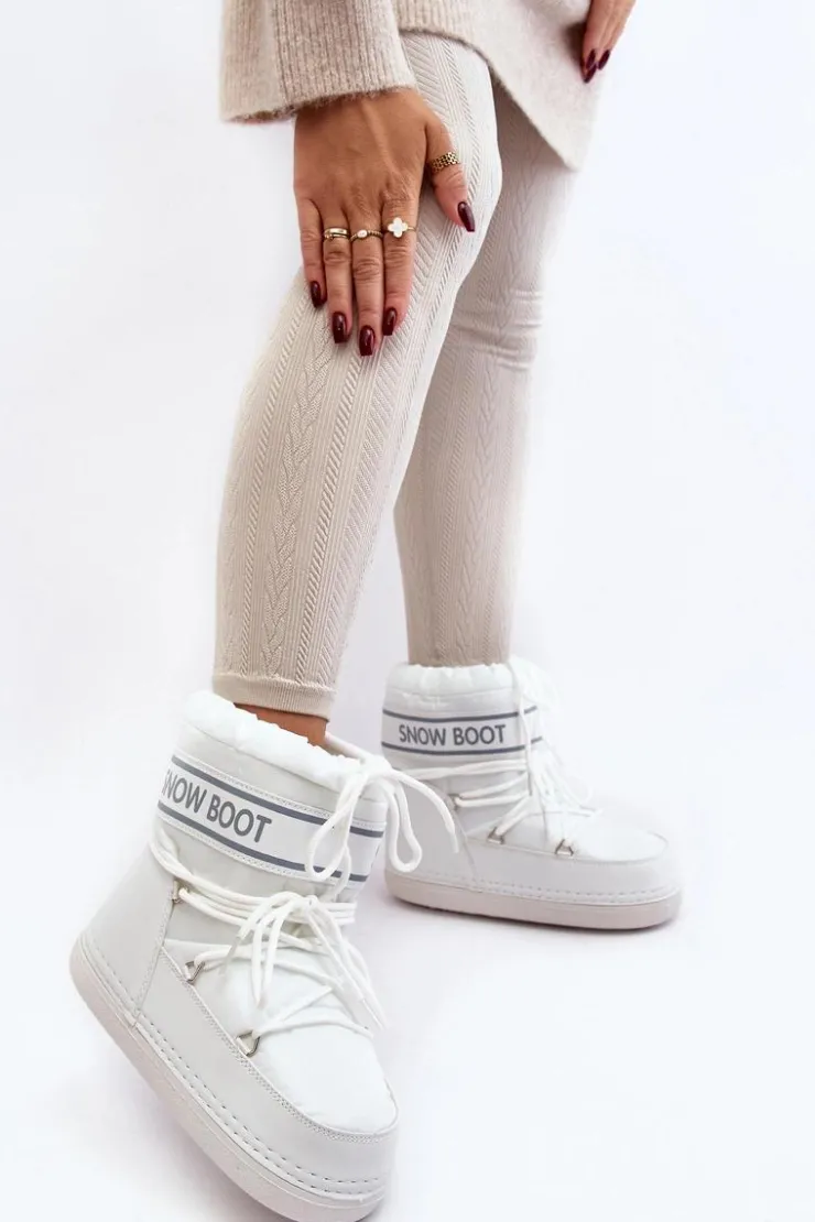 Boto Śniegowce Damskie*Damskie Wiązane Śniegowce Białe Soia Biały