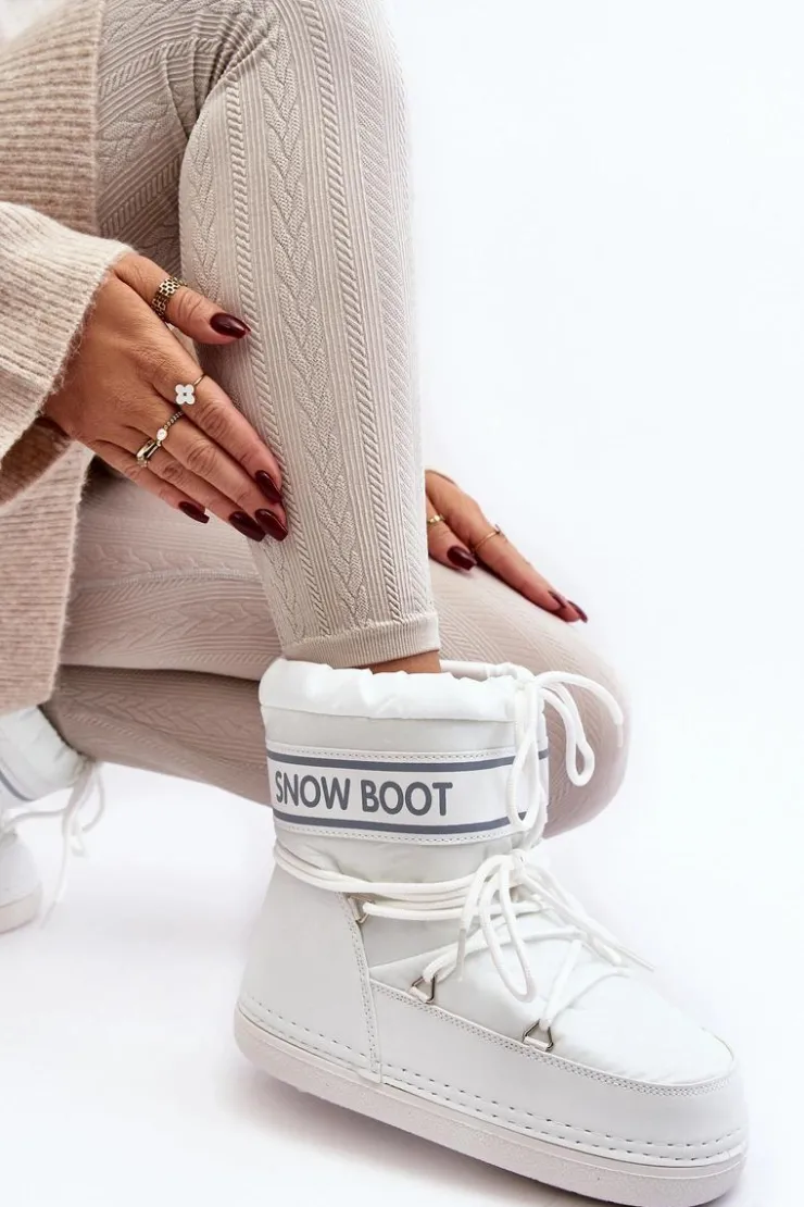 Boto Śniegowce Damskie*Damskie Wiązane Śniegowce Białe Soia Biały