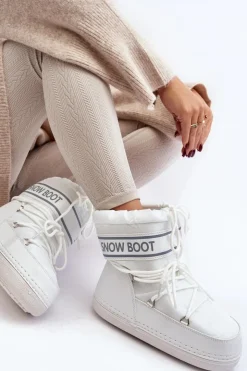 Boto Śniegowce Damskie*Damskie Wiązane Śniegowce Białe Soia Biały