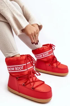 Damskie Boto Damskie Wiązane Śniegowce Czerwone Soia