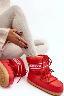 Damskie Boto Damskie Wiązane Śniegowce Czerwone Soia