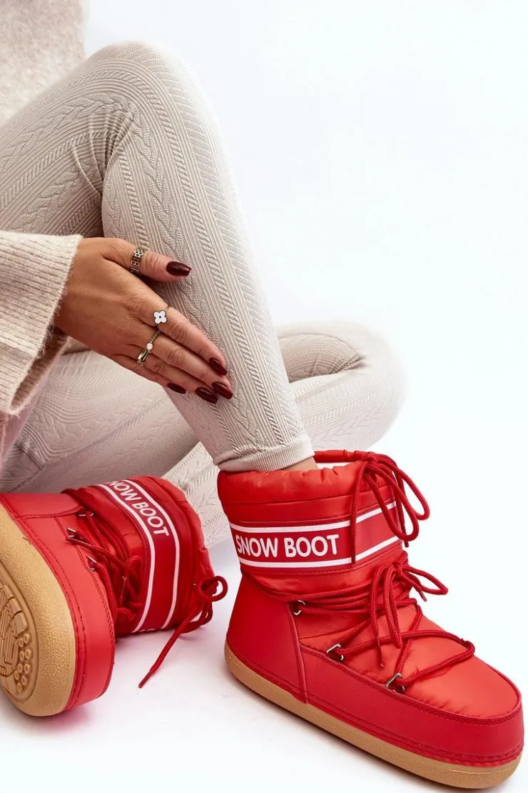 Damskie Boto Damskie Wiązane Śniegowce Czerwone Soia