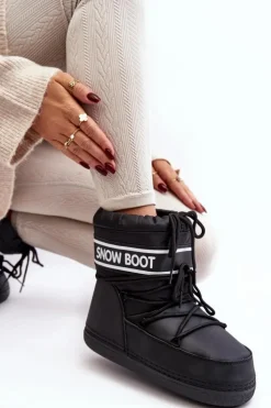 Outlet Boto Damskie Wiązane Śniegowce Czarne Soia Czarny