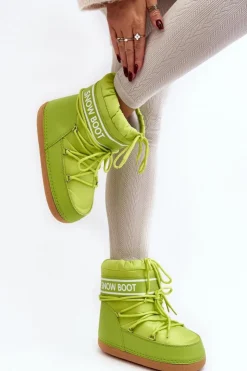 Outlet Boto Damskie Wiązane Śniegowce Oliwkowe Soia Zielony