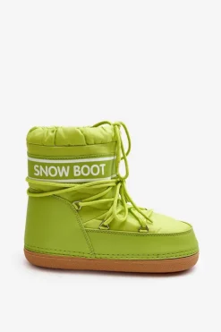 Outlet Boto Damskie Wiązane Śniegowce Oliwkowe Soia Zielony
