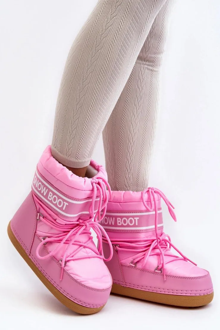 Boto Śniegowce Damskie*Damskie Wiązane Śniegowce Różowe Soia