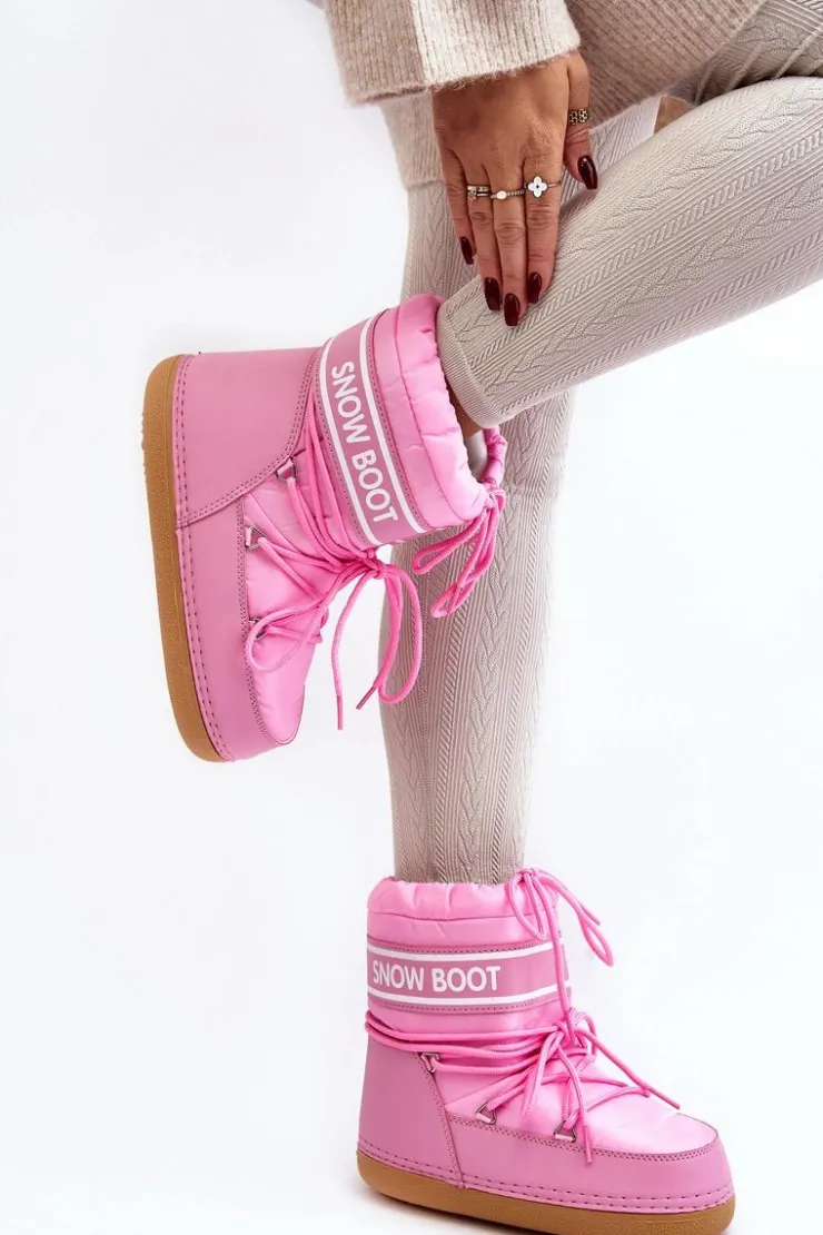Boto Śniegowce Damskie*Damskie Wiązane Śniegowce Różowe Soia