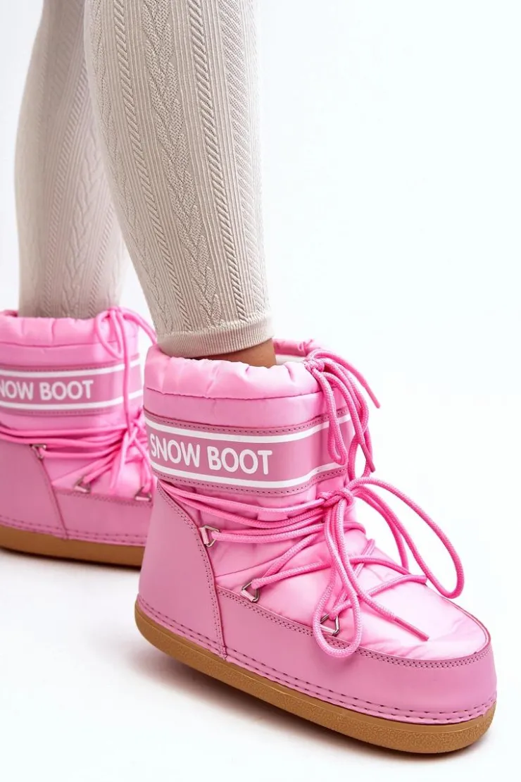Boto Śniegowce Damskie*Damskie Wiązane Śniegowce Różowe Soia