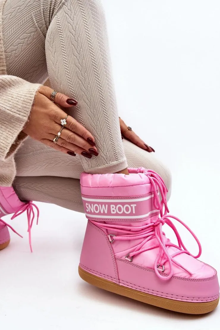 Boto Śniegowce Damskie*Damskie Wiązane Śniegowce Różowe Soia