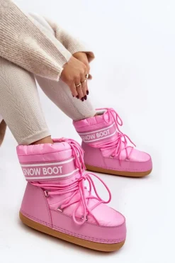 Boto Śniegowce Damskie*Damskie Wiązane Śniegowce Różowe Soia
