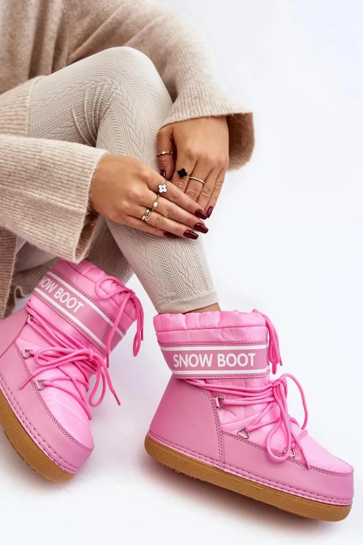 Boto Śniegowce Damskie*Damskie Wiązane Śniegowce Różowe Soia