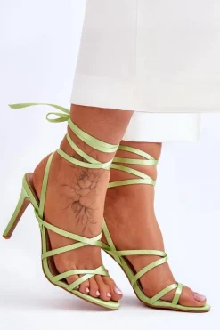 Hot Boto Damskie Wiązane Sandałki Na Szpilce Zielone Meya Zielony
