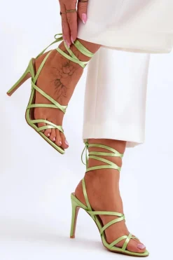 Hot Boto Damskie Wiązane Sandałki Na Szpilce Zielone Meya Zielony