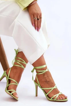 Hot Boto Damskie Wiązane Sandałki Na Szpilce Zielone Meya Zielony