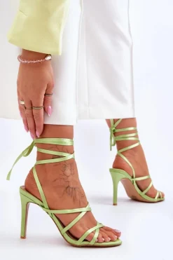 Hot Boto Damskie Wiązane Sandałki Na Szpilce Zielone Meya Zielony