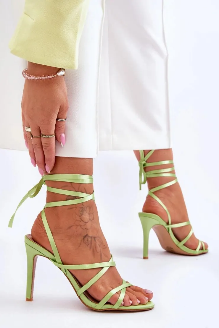 Hot Boto Damskie Wiązane Sandałki Na Szpilce Zielone Meya Zielony