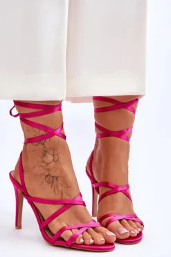Sale Boto Damskie Wiązane Sandałki Na Szpilce Fuksja Meya