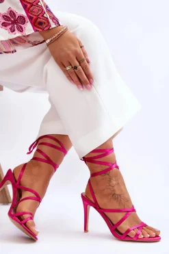 Sale Boto Damskie Wiązane Sandałki Na Szpilce Fuksja Meya