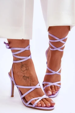 Outlet Boto Damskie Wiązane Sandałki Na Szpilce Fioletowe Meya Fioletowy