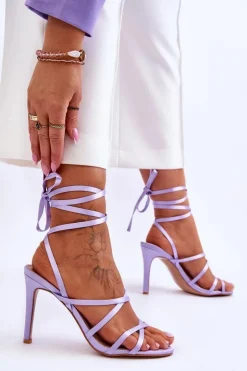 Outlet Boto Damskie Wiązane Sandałki Na Szpilce Fioletowe Meya Fioletowy