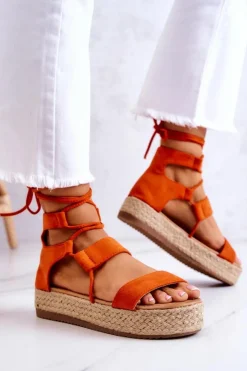 Boto Sandały Płaskie*Damskie Wiązane Sandały Na Platformie Pomarańczowe Amrillo