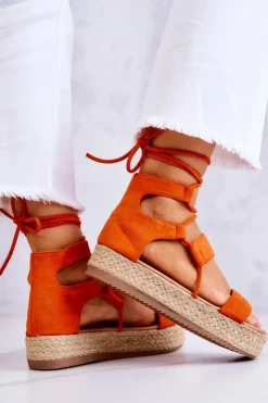 Boto Sandały Płaskie*Damskie Wiązane Sandały Na Platformie Pomarańczowe Amrillo