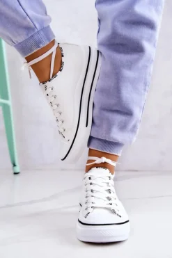 Damskie Damskie buty S.Barski Damskie Wiązane Tenisówki Białe Menifee