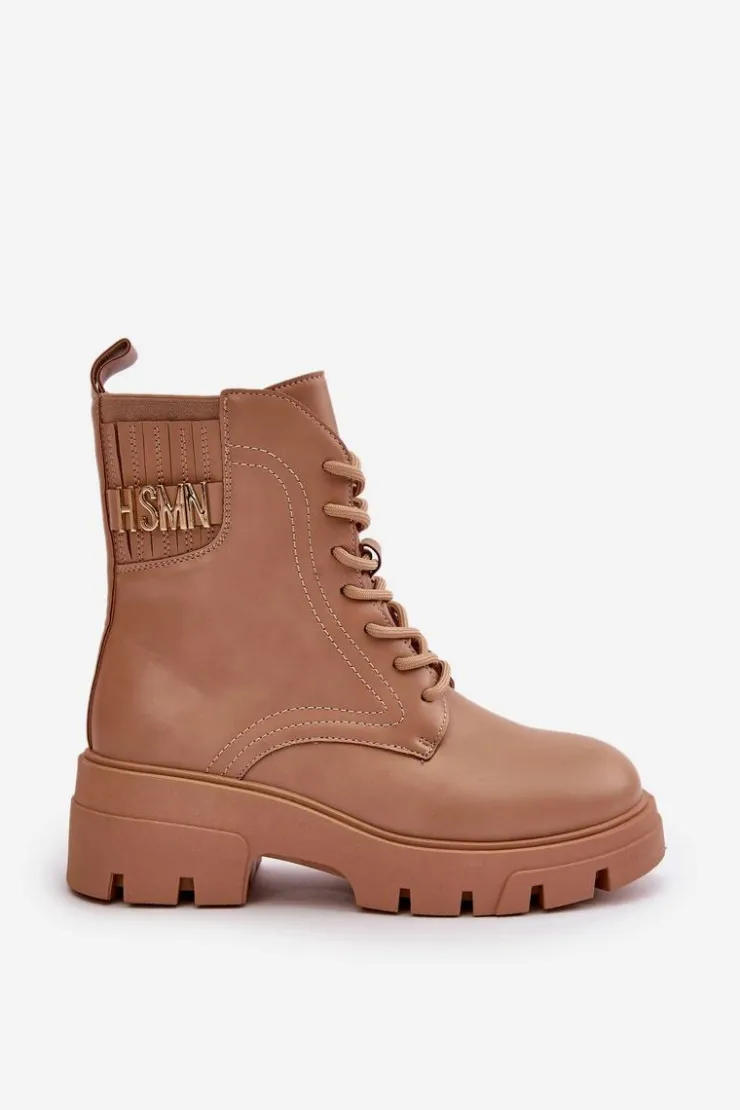 Boto Botki Sznurowane|Brązowe I Beżowe Botki*Damskie Workery Botki Na Zamek Sznurowane Z Eko Skóry Beżowe Naolani