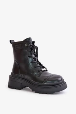 Damskie GOE Damskie Workery Botki Ocieplane Ze Skóry Naturalnej OO2N4115-W2 Czarne