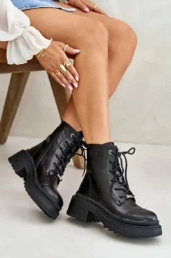 Damskie GOE Damskie Workery Botki Ocieplane Ze Skóry Naturalnej OO2N4115-W2 Czarne