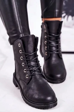 New Boto Damskie Workery Botki Ocieplane Futerkiem Czarne Mia