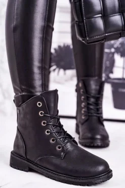 New Boto Damskie Workery Botki Ocieplane Futerkiem Czarne Mia