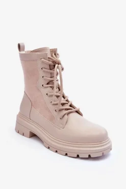 Damskie Boto Damskie Workery Botki Skórzane Jasnobeżowe Faustina