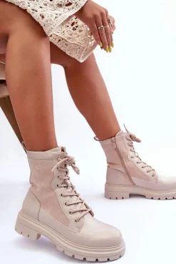 Damskie Boto Damskie Workery Botki Skórzane Jasnobeżowe Faustina