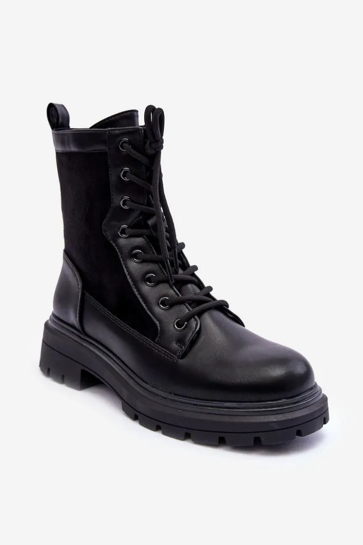 Damskie Boto Damskie Workery Botki Skórzane Czarne Faustina