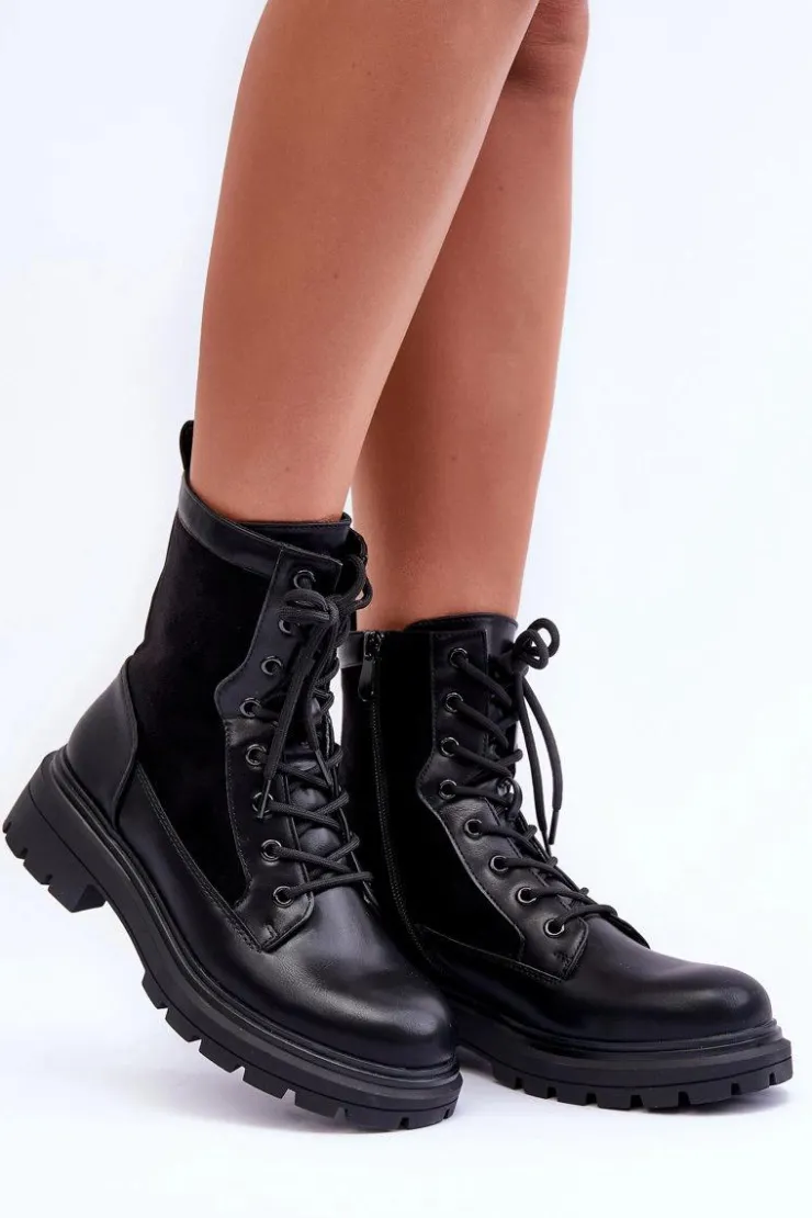 Damskie Boto Damskie Workery Botki Skórzane Czarne Faustina