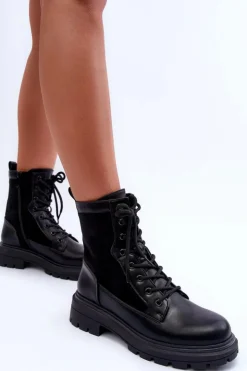 Damskie Boto Damskie Workery Botki Skórzane Czarne Faustina