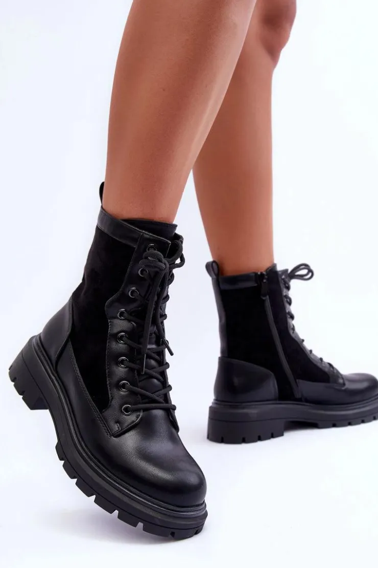 Damskie Boto Damskie Workery Botki Skórzane Czarne Faustina