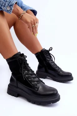 Damskie Boto Damskie Workery Botki Skórzane Czarne Faustina