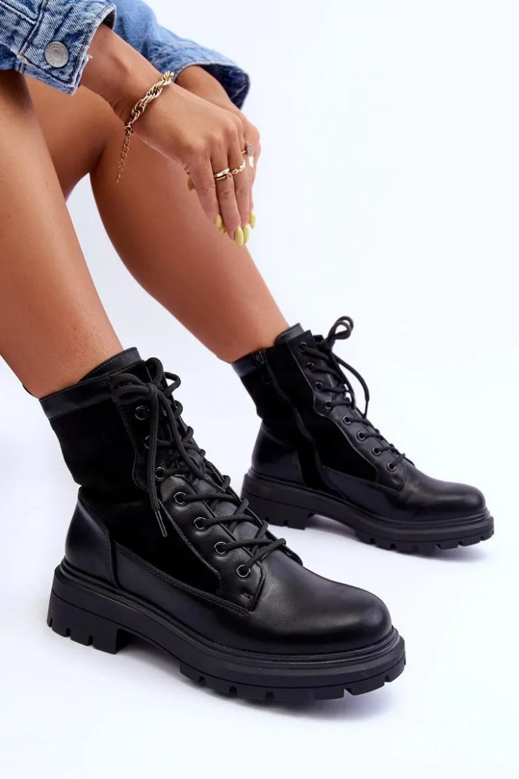 Damskie Boto Damskie Workery Botki Skórzane Czarne Faustina