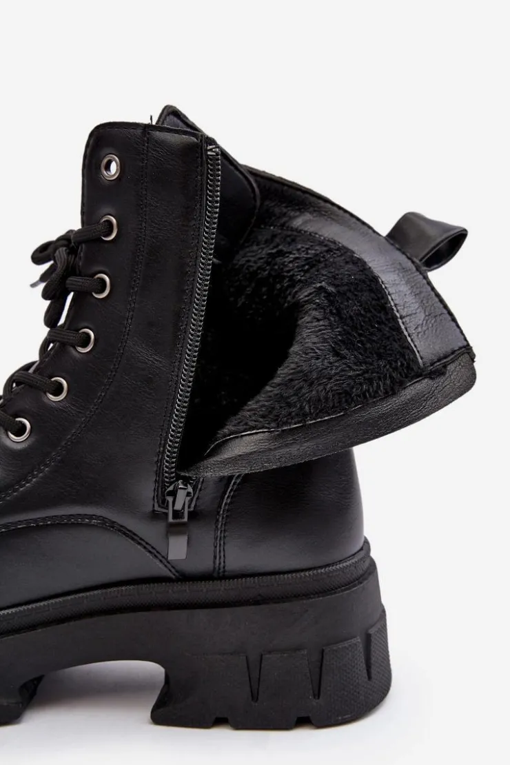 Damskie Boto Damskie Workery Botki Sznurowane Na Płaskim Obcasie Czarne Brenhile