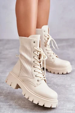 Damskie Boto Damskie Workery Botki Ze Skarpetą Beżowe Abigail