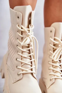 Damskie Boto Damskie Workery Botki Ze Skarpetą Beżowe Abigail