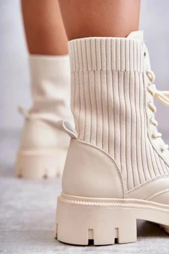 Damskie Boto Damskie Workery Botki Ze Skarpetą Beżowe Abigail