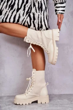 Damskie Boto Damskie Workery Botki Ze Skarpetą Beżowe Abigail