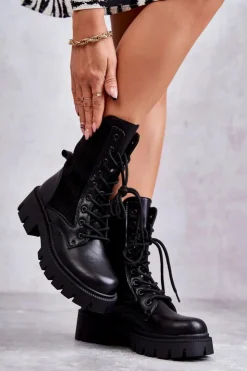 Boto Botki Sznurowane|Czarne Botki*Damskie Workery Botki Ze Skarpetą Czarne Abigail