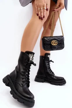 Damskie Boto Damskie Workery Botki Ze Zdobieniem Czarne Ventora