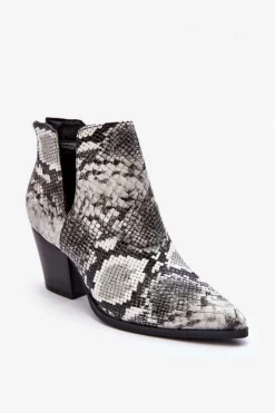 Damskie Boto Damskie Wężowe Botki Z Wycięciami Czarno-Białe Caderina